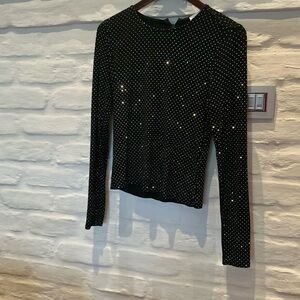 Frame Denim Black and White Polka Dot Long Sleeve Top